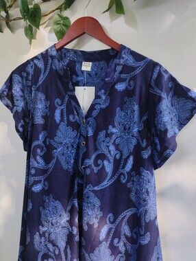 Seven Islands Flowy Dress Blue Paisley Size XL NWT
